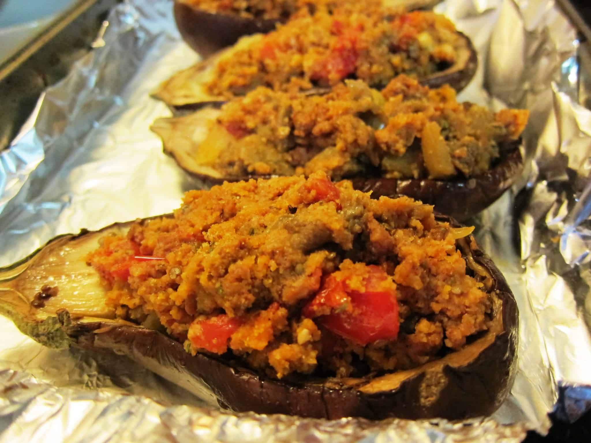 Sausage Stuffed Eggplant Babaganosh