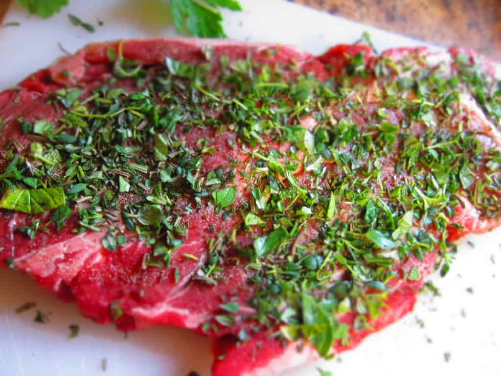 Steak with fresh herbs