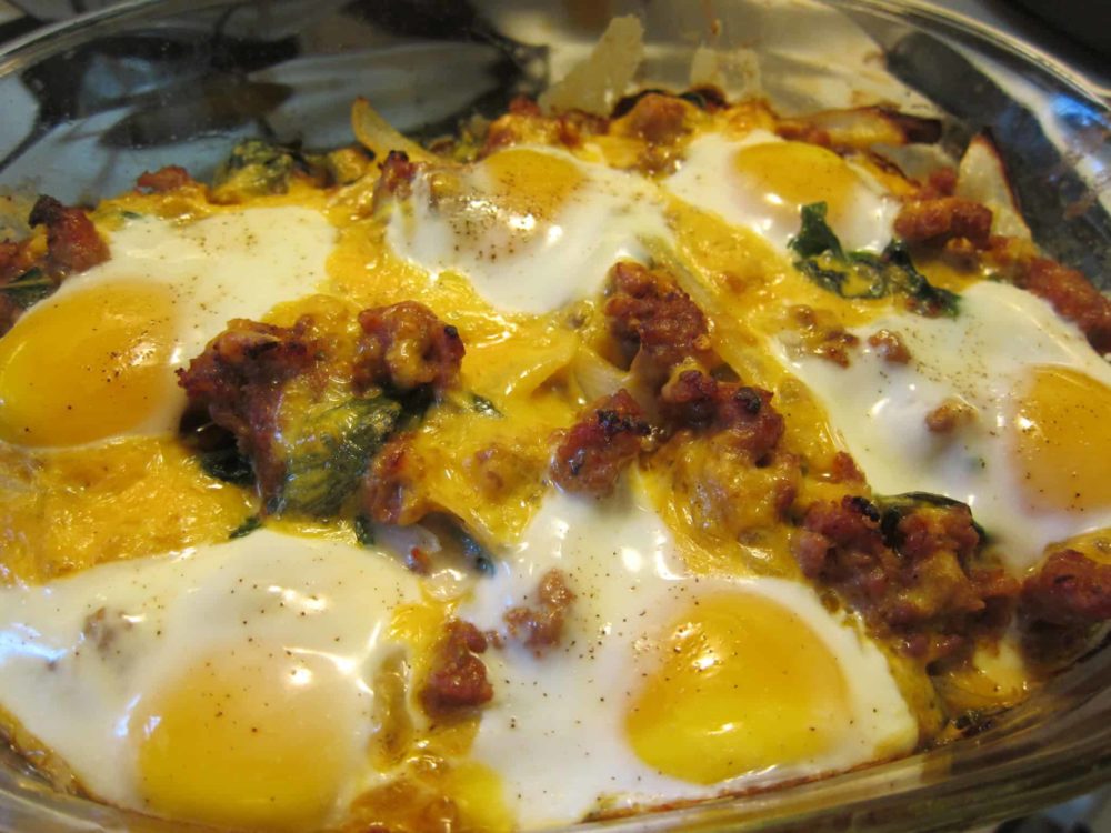 sausage hash brown egg casserole with spinach