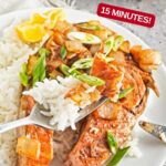 Image with text: 5 ingredient salmon steak inner - 15 minutes!