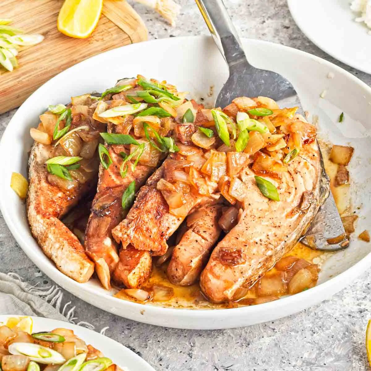 Salmon steaks on a serving plate
