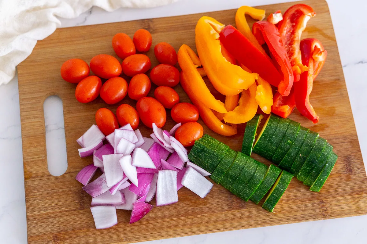sliced vegetables on a cutting board