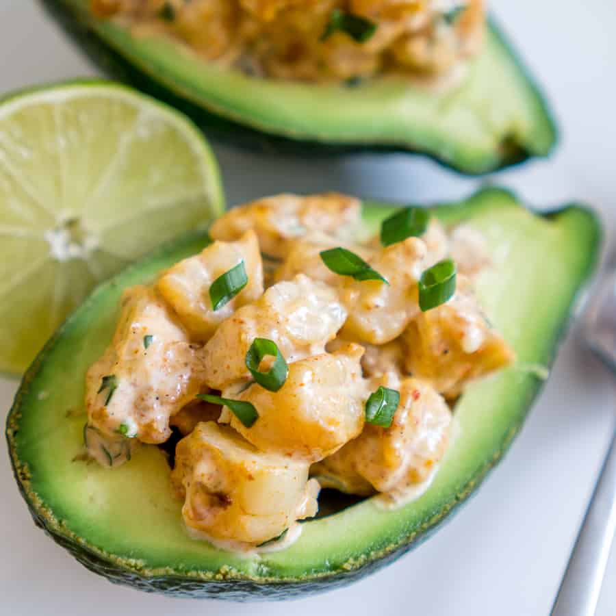 keto Cajun shrimp stuffed avocado boats appetizer