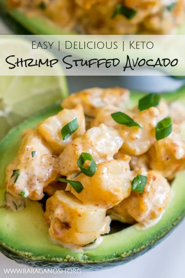 keto Cajun shrimp stuffed avocado boats appetizer pinterest image