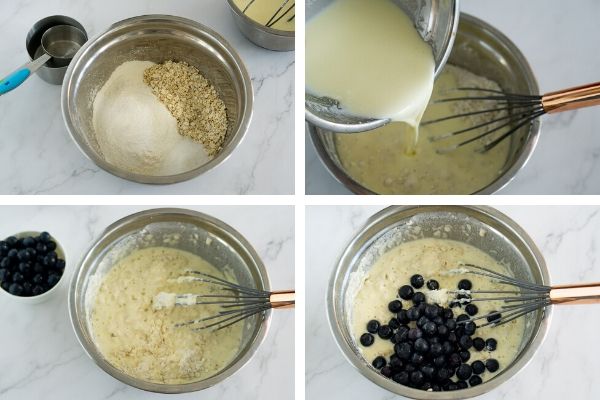 preparing ingredients for blueberry oat Greek yogurt pancakes