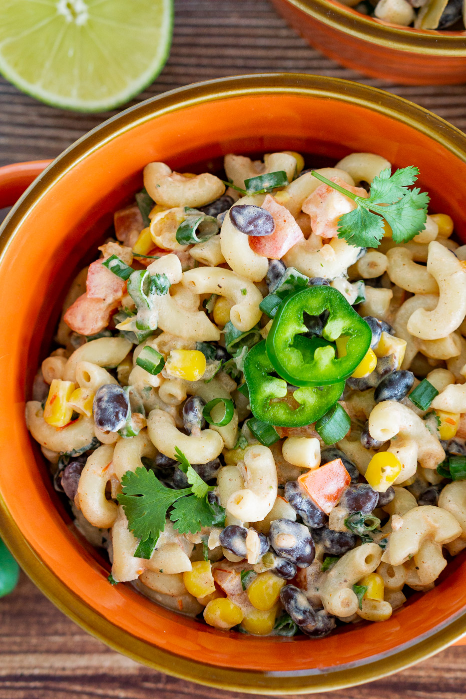 mexican pasta salad in a bowl