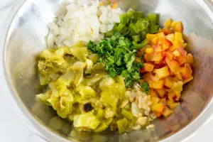 ingredients for roasted tomatillo and peach salsa