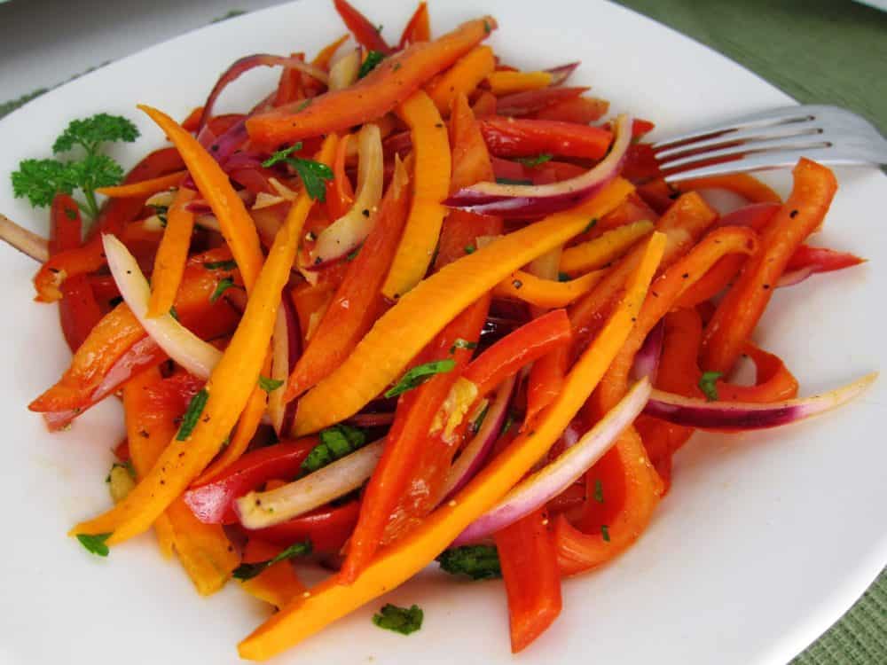 Warm Bell Pepper Salad with Carrots and Red Onion