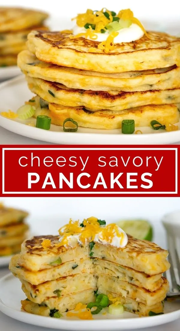 pinterest collage of stacks of savory pancakes