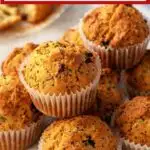 Pinterest image with text: whole wheat banana chia seed muffins