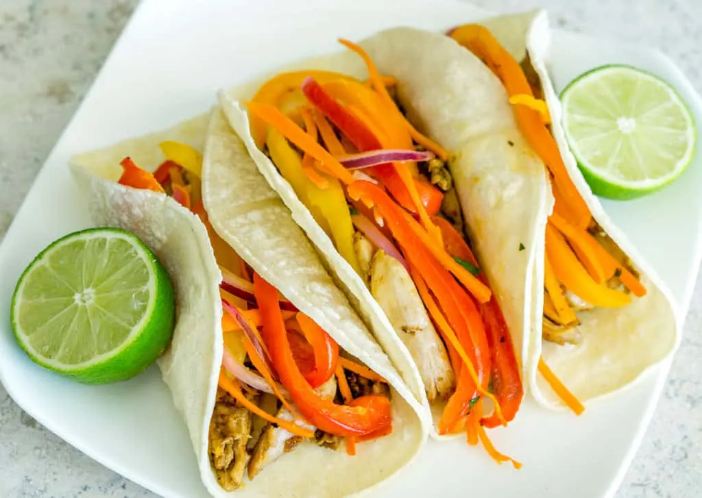 Tacos with warm bell pepper salad