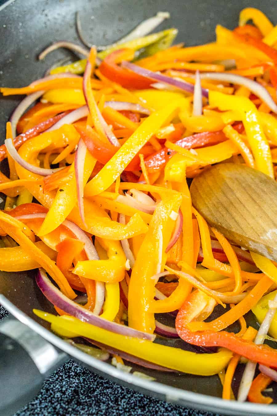 Warm Sauteed Bell Pepper Salad in a skillet