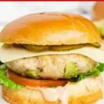 Image with text: Avocado Chicken Burgers - flavorful lean burgers