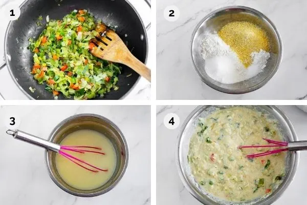 how to make savory cornbread - collage of step by step photos