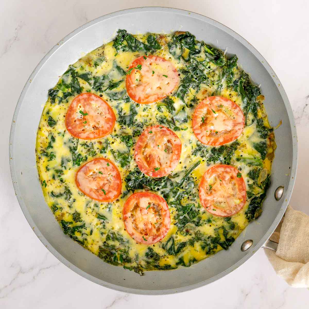 Stovetop frittata in a skillet.