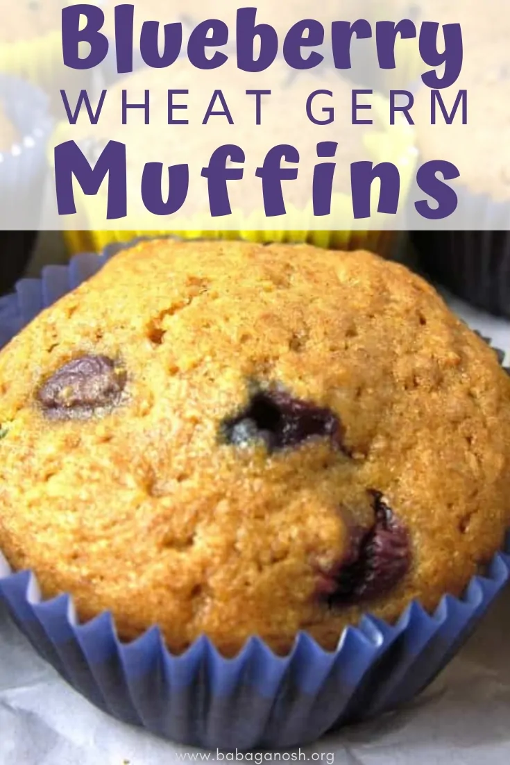 pinterest image of blueberry wheat germ muffins