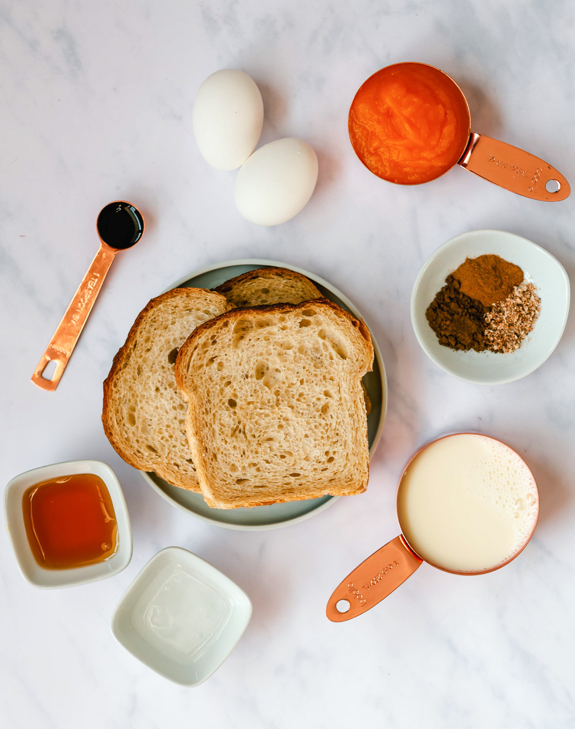 Ingredients for pumpkin French toast layed out