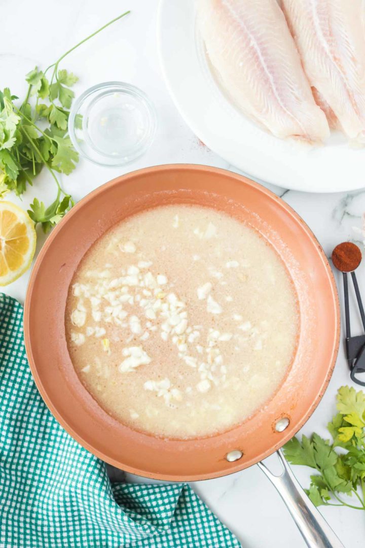 Baked Swai with White Wine Lemon Garlic Sauce Babaganosh