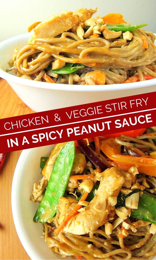 chicken veggie stir fry peanut sauce pinterest graphic