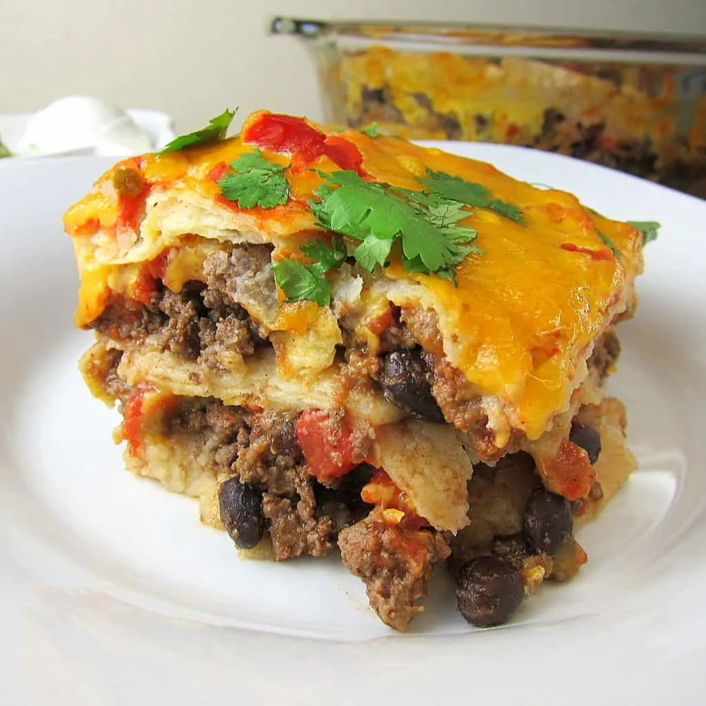 mexican lasagna on a plate