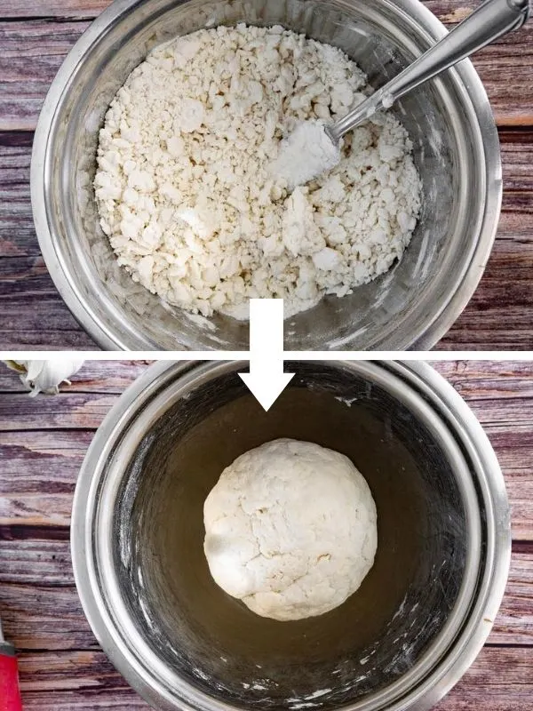 collage of how to make 2 ingredient pizza dough