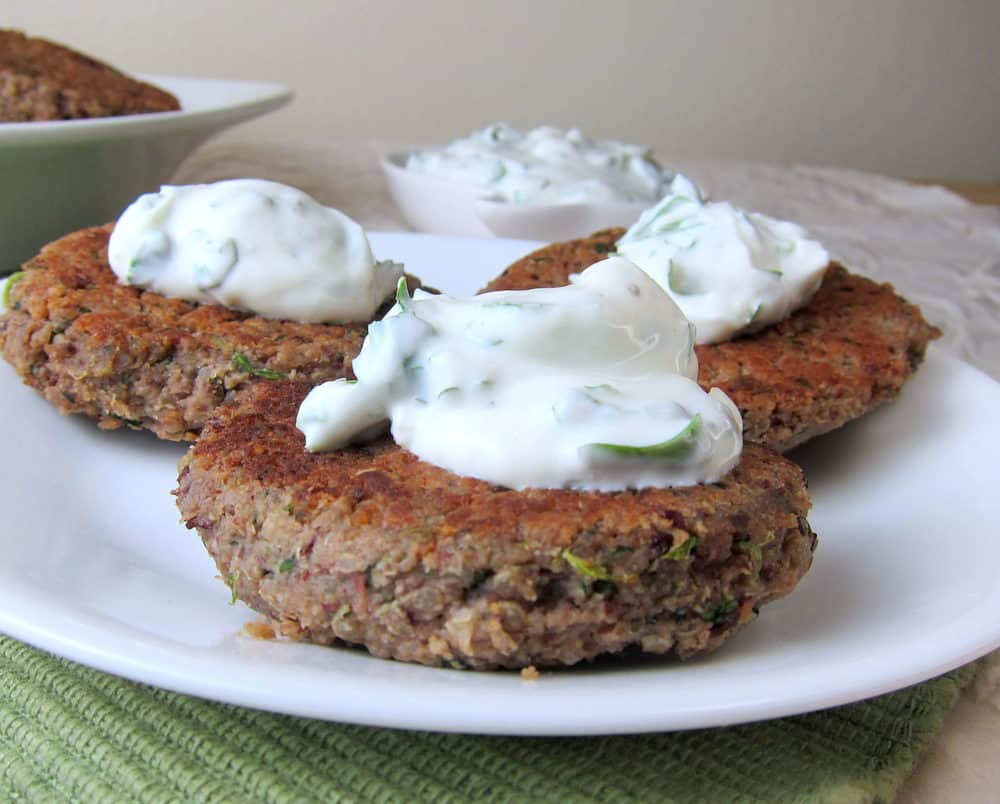 Quinoa Kidney Bean Burgers with Cilantro Lime Yogurt Sauce Babaganosh