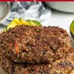 Pinterest image with text: Quinoa black bean burgers - vegan and gluten-free