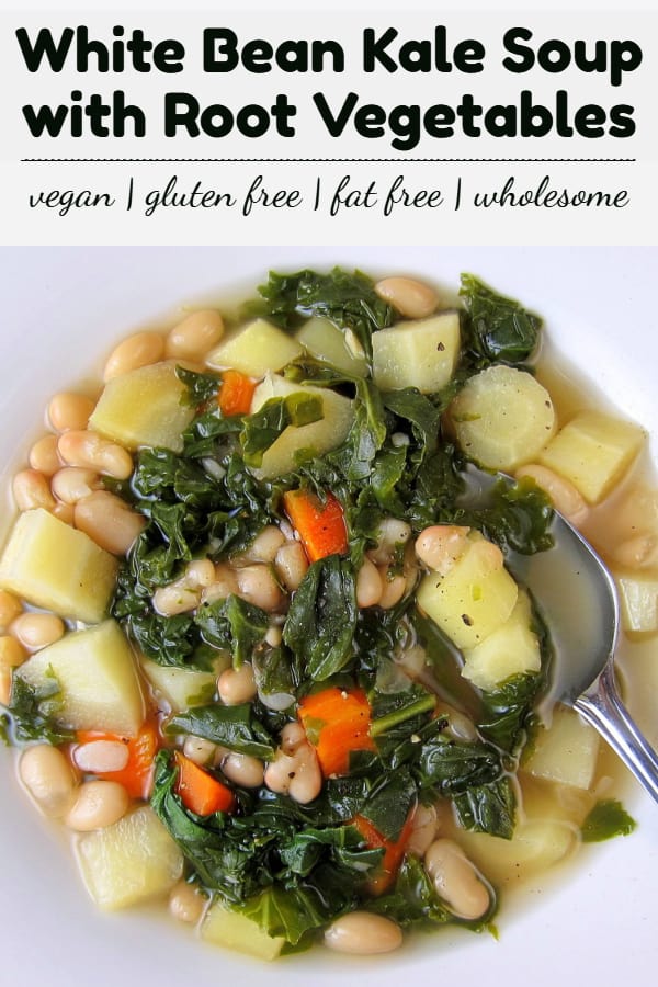 white bean kale soup with root vegetables - pinterest image