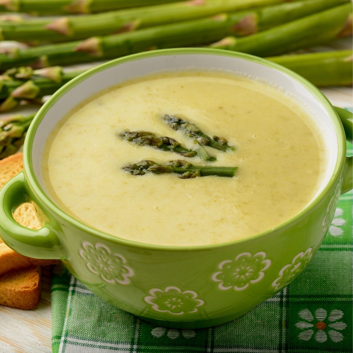 bowl of leek asparagus soup