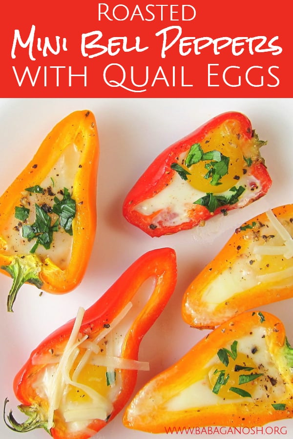 mini bell peppers with quail eggs recipe - pinterest image