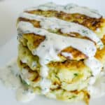 image of a stack of cauliflower pancakes