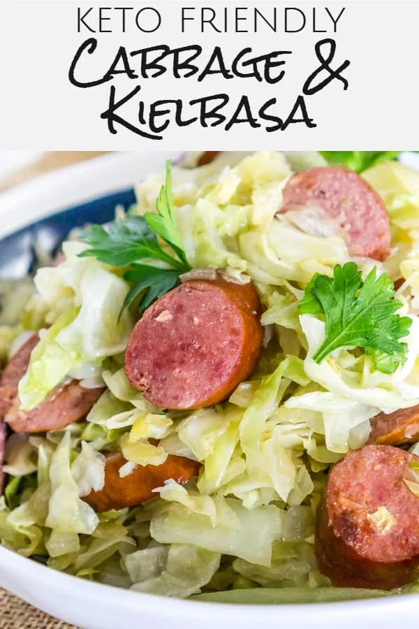 fried cabbage and kielbasa pinterest image