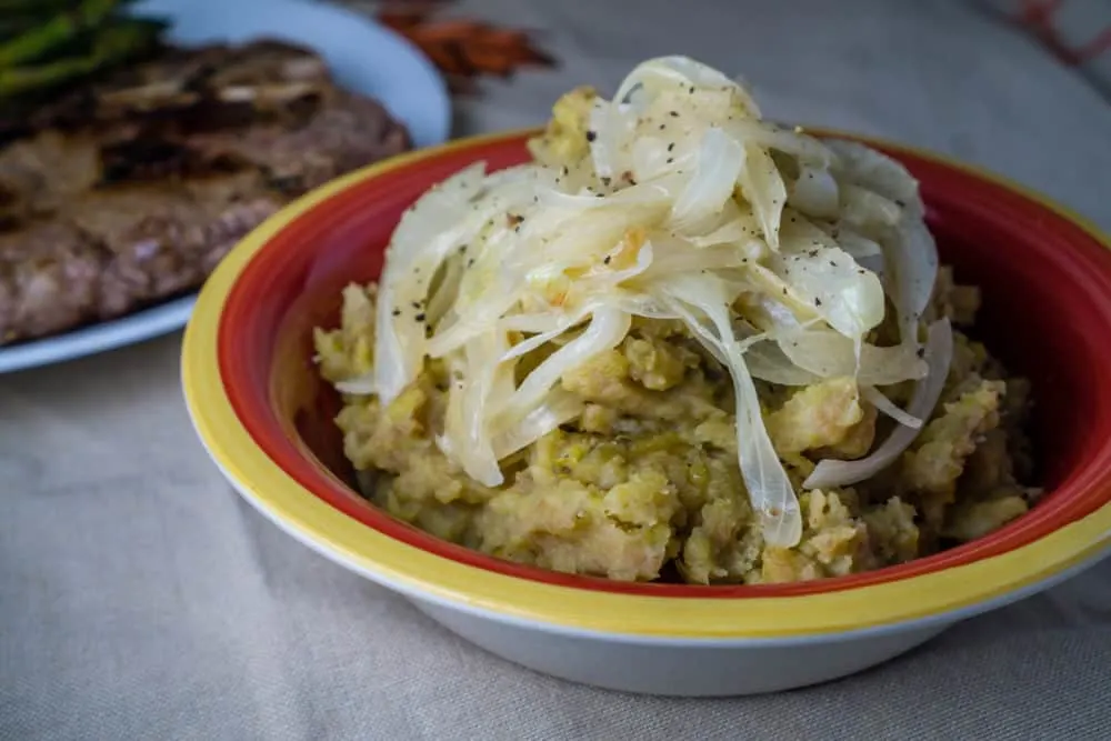 Dominican Mangú Recipe - Mashed Plantains with Sauteed Onions
