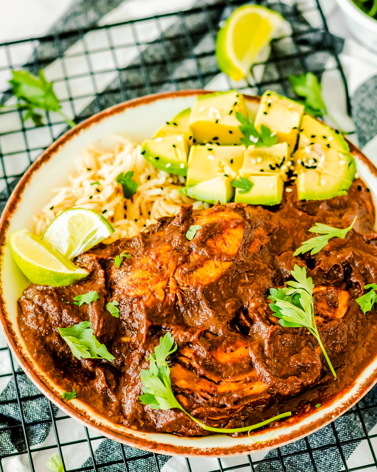 place of chicken mole with rice and avocado