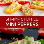 pinnable image of shrimp stuffed mini bell pepper appetizer