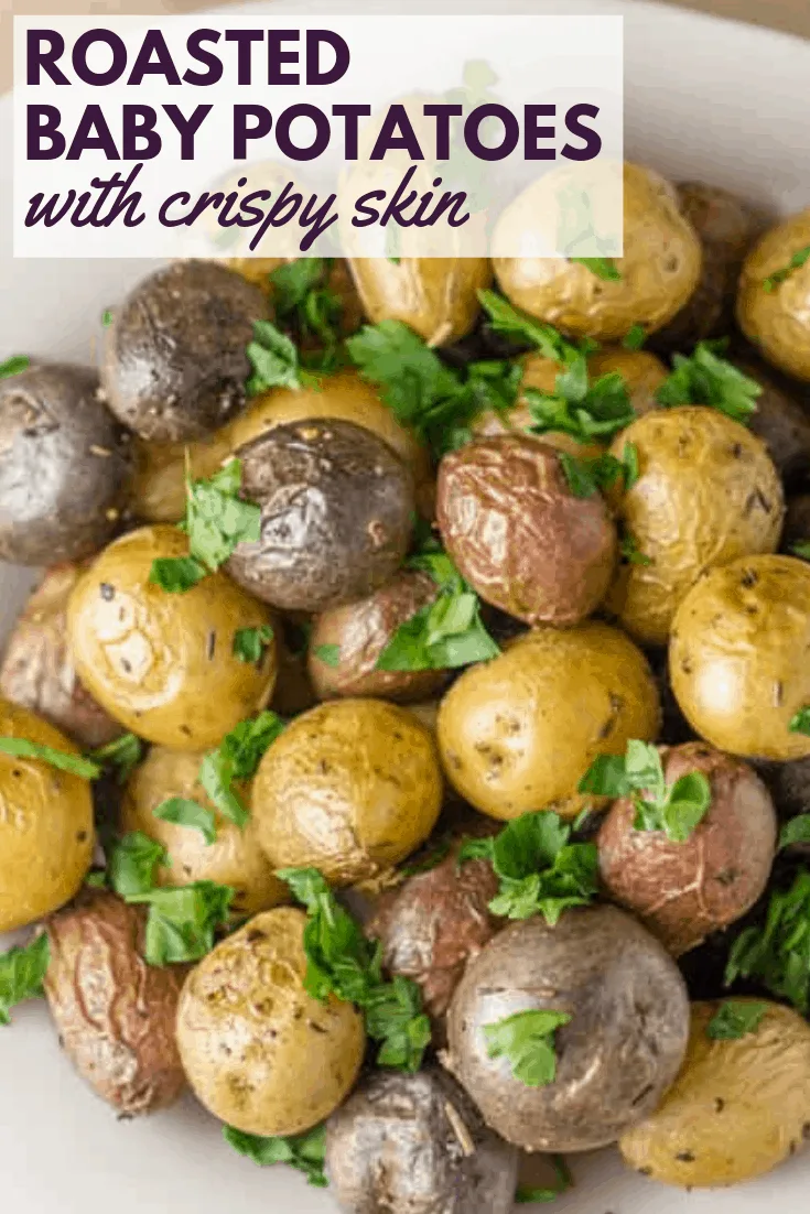 roasted baby potatoes close up image