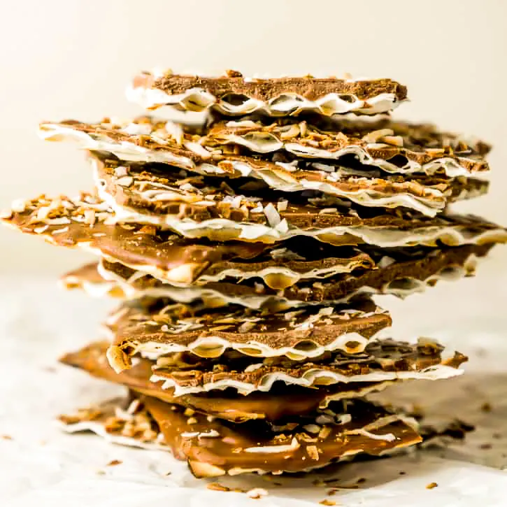 stack of chocolate covered matzo
