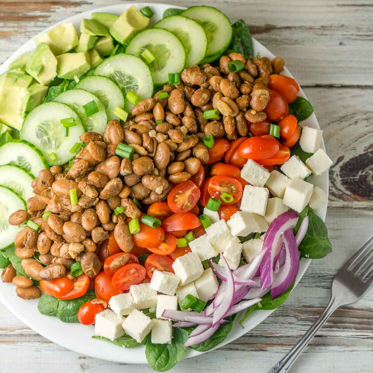 Platter of pinto bean salad arranged decoratively