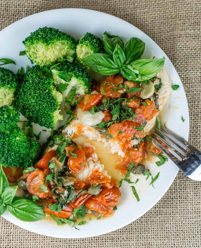 A truly wonderful dinner ready in 20 minutes! Tender flaky Swai Fillets with Tomato Caper Sauce topped with fresh herbs is irresistible, easy to cook, and very healthy. This recipe is great way to use seasonal produce and herbs. From https://www.babaganosh.org