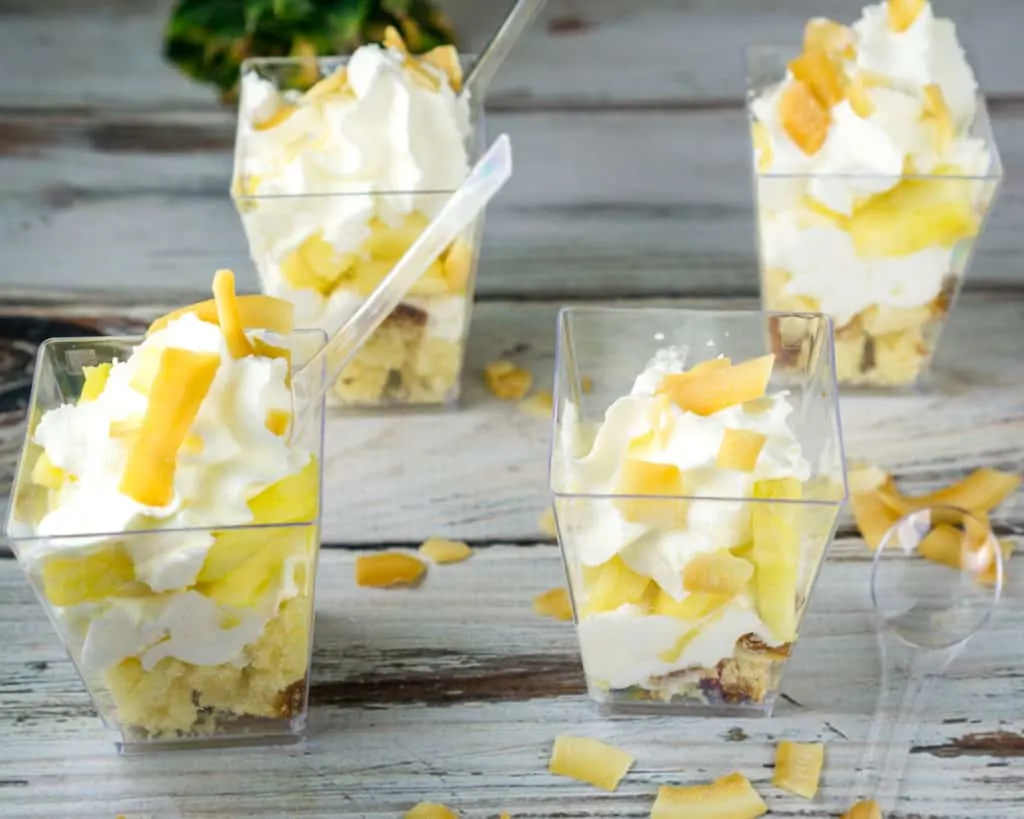 These individual Mini Tropical Trifles are the perfect answer when you don't want to bake and need a dessert whipped up (literally!) in 10 minutes. Save this one for your next dinner party or cookout. From https://www.babaganosh.org