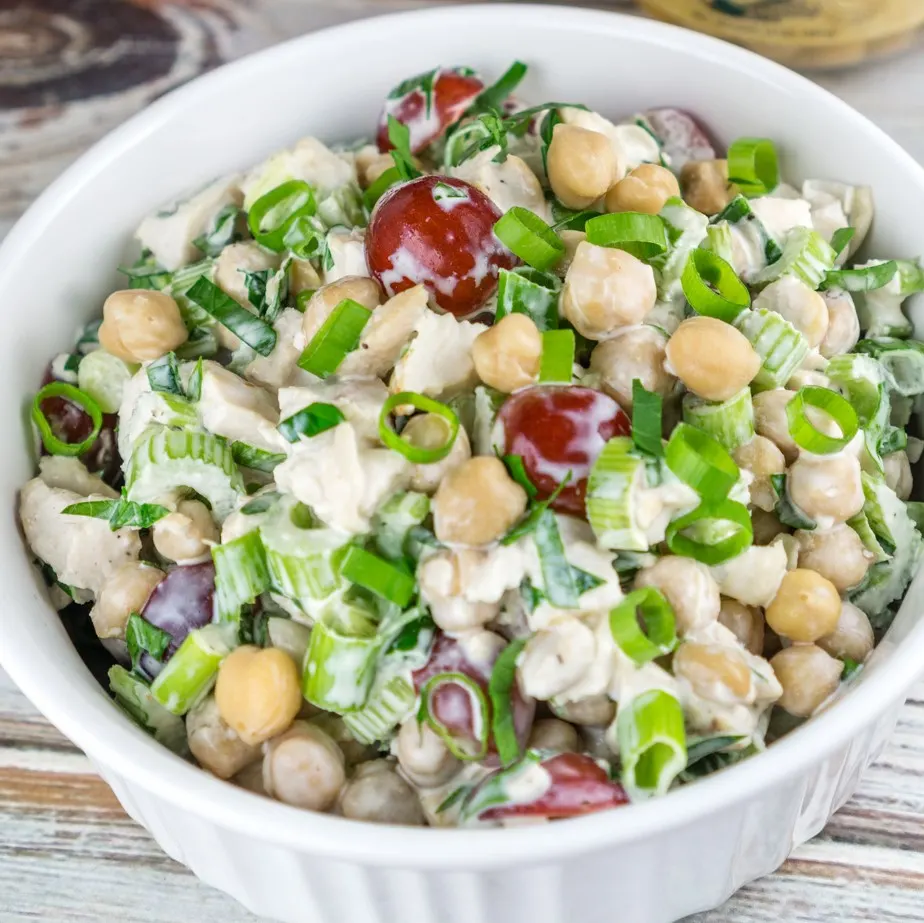 chicken chickpea salad in a bowl
