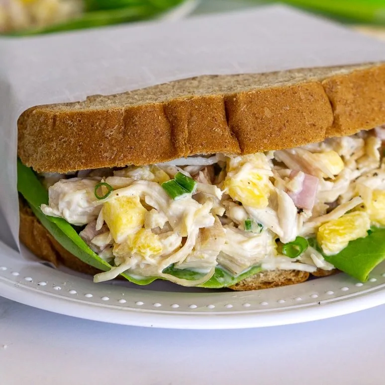 hawaiian chicken salad with pineapple sandwich