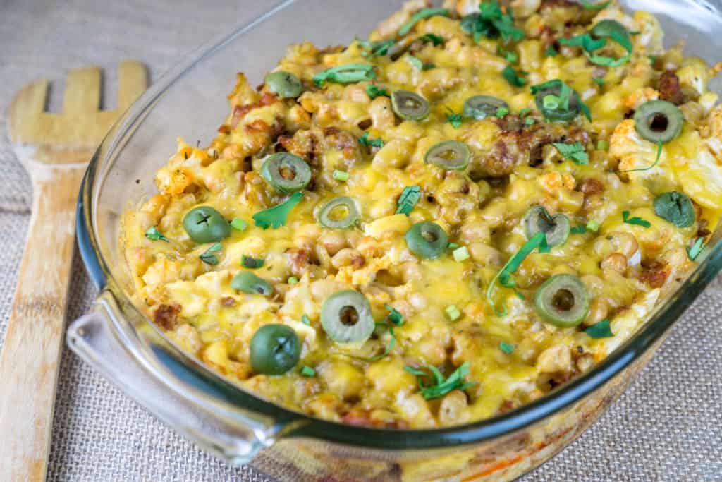 This cheesy Cauliflower Chorizo Casserole is the ultimate comfort food casserole for everyone's taste! From https://www.babaganosh.org