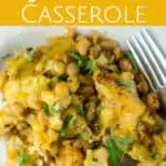 cheesy cauliflower chorizo casserole pinterest image