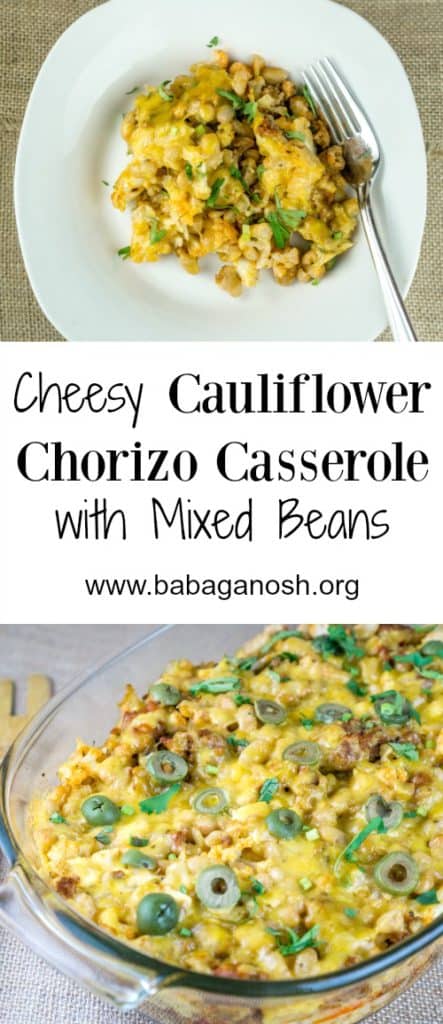 This cheesy Cauliflower Chorizo Casserole is the ultimate comfort food casserole for everyone's taste! From https://www.babaganosh.org