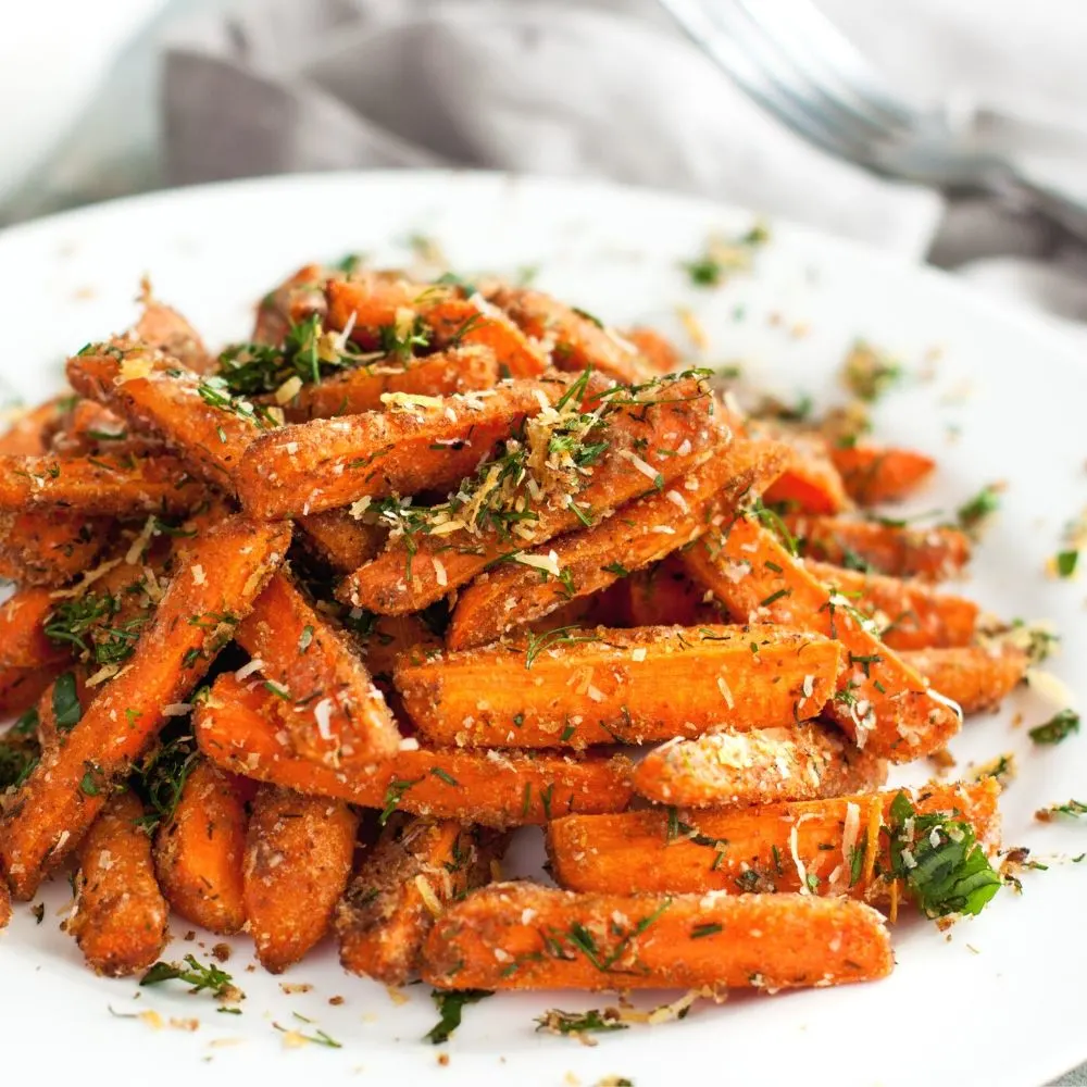parmesan roasted carrots on a plate