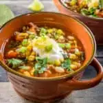 image of southwestern white bean chili in a bowl
