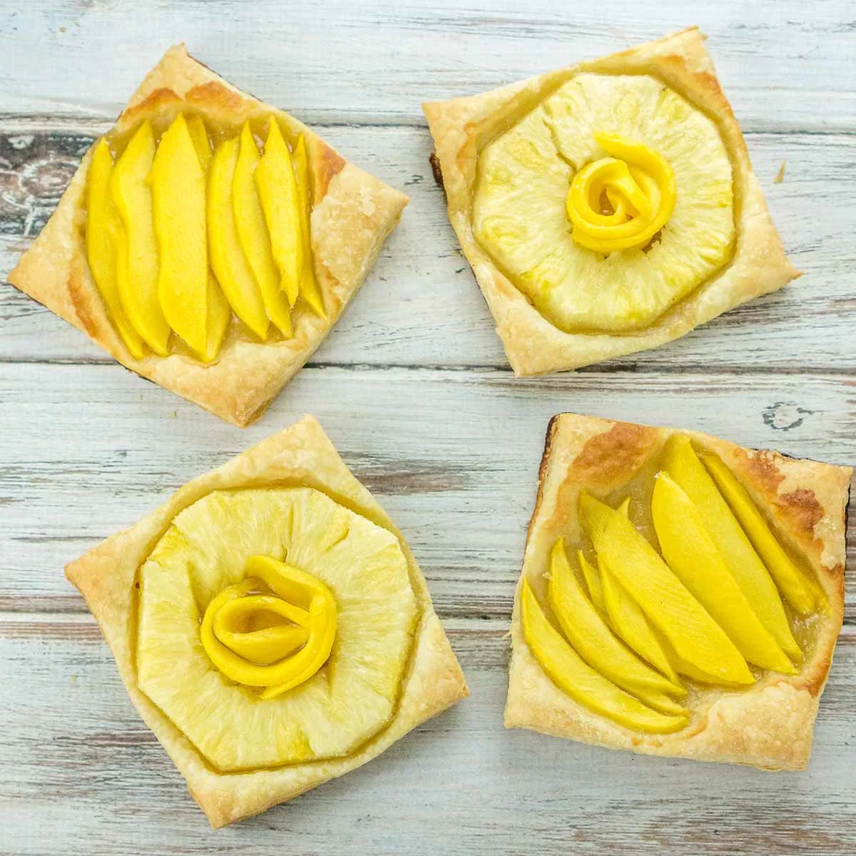Pineapple and mango puff pastry squares