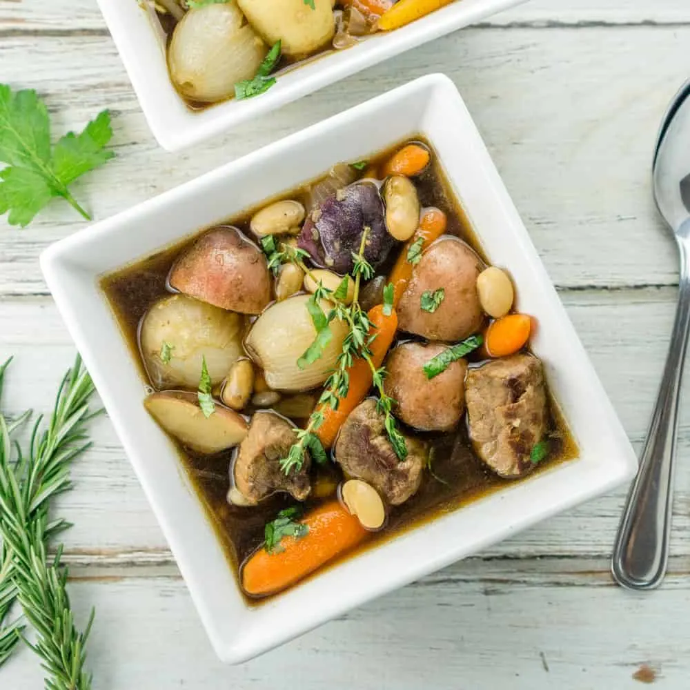 image of Irish stew with white beans in a bowl