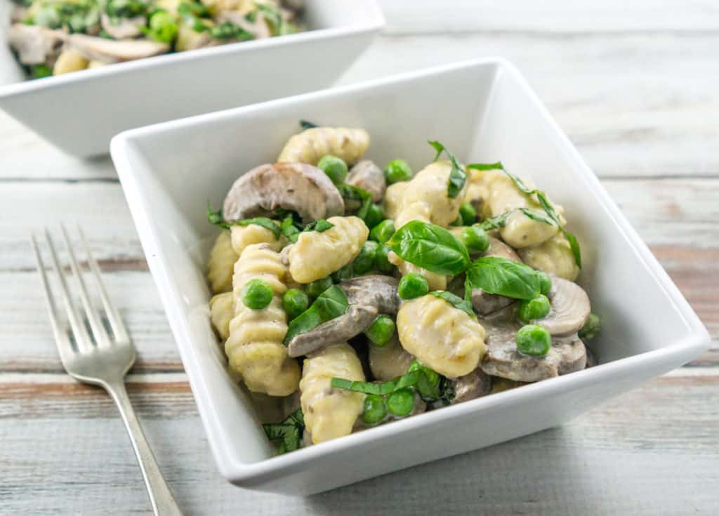 One Pot Gnocchi with Creamy Mushrooms and Peas - dinner couldn't get any easier!